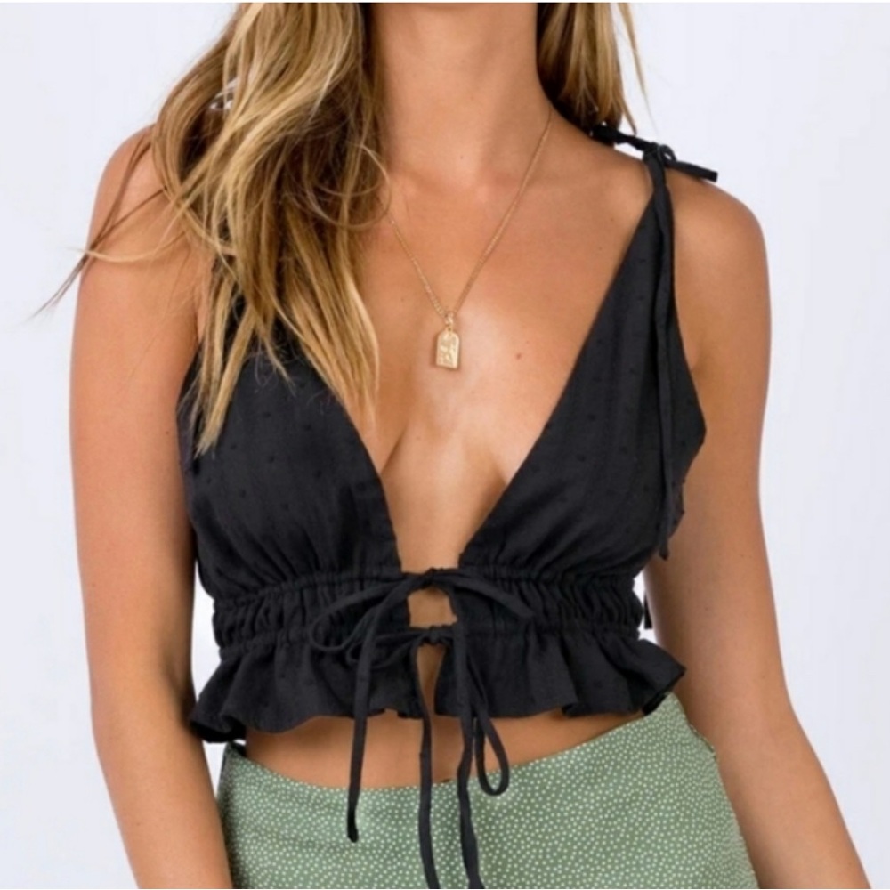 Princess Polly Black Tie-Front Crop Top